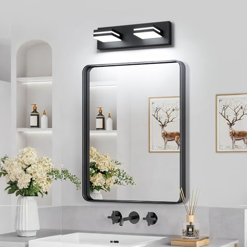 SineRise LED Modern Bathroom Vanity Light Fixtures, Modern Acrylic Bathroom Wall Lighting Fixtures Over Mirror, 2-Light, 15.5-Inch, Black, White - color: Black, White, size: 2-Light, 15.5-Inch
