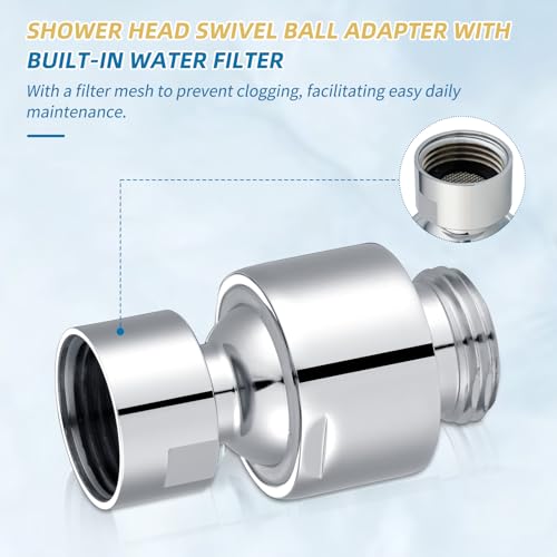 Hibbent All Metal Shower Head Swivel Ball Joint Adapter, Solid Brass Adjustable Shower Arm Connector, Showerhead Extension, Universal Showering Component, Polished Chrome - color: Chrome