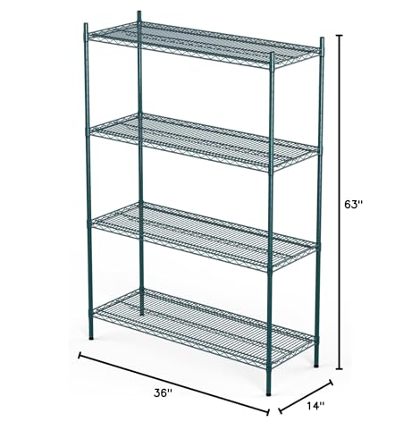 APLSS NSF 4-Tier Green-Epoxy Storage Shelves, 14"x36"x63", Moist&Dry Environments, Commercial Heavy Duty Steel Wire Shelving Unit, 800lbs Per Shelf, Walk-in Cooler&Freezer Kitchen - color: Green Epoxy, size: 14"x36"x63"