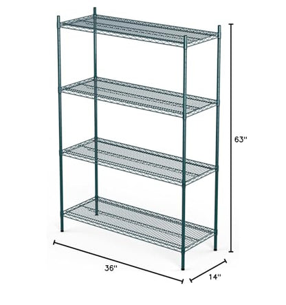 APLSS NSF 4-Tier Green-Epoxy Storage Shelves, 14"x36"x63", Moist&Dry Environments, Commercial Heavy Duty Steel Wire Shelving Unit, 800lbs Per Shelf, Walk-in Cooler&Freezer Kitchen - color: Green Epoxy, size: 14"x36"x63"