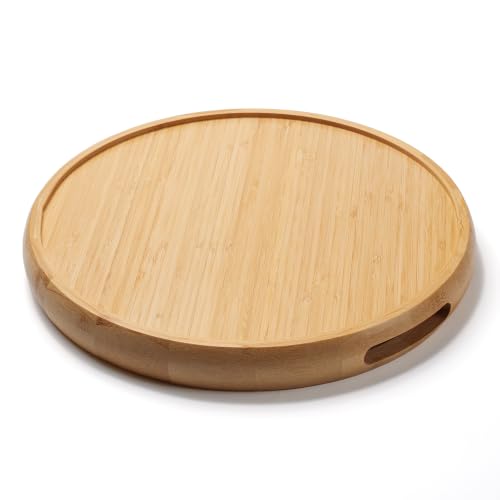 11.8" Round Bamboo Tray with Handles, Wood Serving Tray, Decorative Tray | Wooden Centerpiece Tray for Coffee Table, Kitchen, Living Room, Bedroom - size: 11.8"