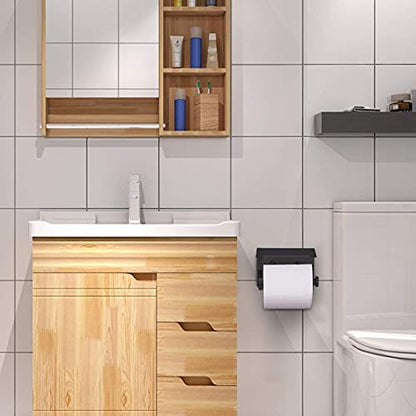 VAEHOLD Self Adhesive Toilet Paper Holder with Phone Shelf Stainless Steel Wall Mounted Toilet Paper Roll Holder - Rustproof and Bathroom Washroom Tissue Roll Holder with Shelf - Black - color: Black