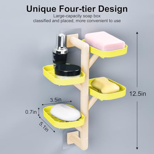 Soap Holder Four Layer Wall Mounted NO-Drilling Rotatable Self-draining Removable Soap Dish for Shower Bathroom Tray,Self Draining Sponge Holder,Razor Holder (Yellow/Ecru) - color: Yellow/Ecru