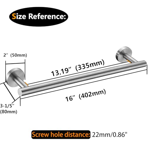 Nolimas Brushed Nickel Bath Towel Bar Single Bars Towel Rack Rod Classic Wall Mounted SUS304 Stainless Steel Bathroom Towel Holder Toilet Kitchen Towel Shelf Single Layer,16 inches - color: Brushed Nickel, size: 16inch