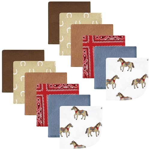 Hudson Baby Unisex Baby Flannel Cotton Poly Washcloths, Cowboy 12 Pack, One Size - color: Cowboy 12 Pack