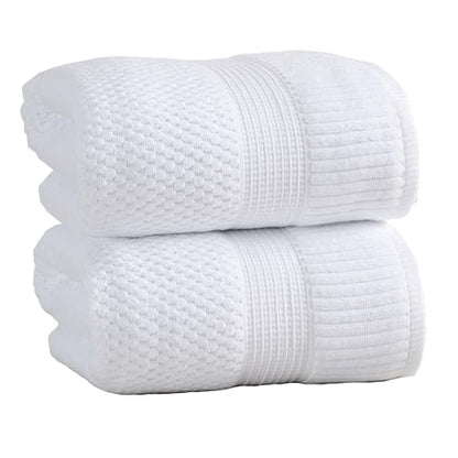 NY Loft 100% Cotton 2-Pack Oversized Bath Towel Set | White | Quick-Dry | Two Oversized 35" x 70" Bath Towels / Bath Sheets | Super Absorbent | Designer-Styled Texture - color: Bright White, size: Bath Sheets (2 Pack)