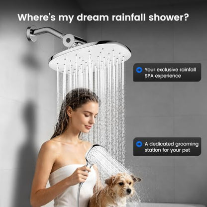 10" Rain Shower Head with Handheld Spray, Dual High Pressure Showerhead | Rainfall Shower Heads Combo with Multi Spray, Detachable Hand Showerhead Set with 71 Inch Shower Hose & Extra Holder - color: Chrome