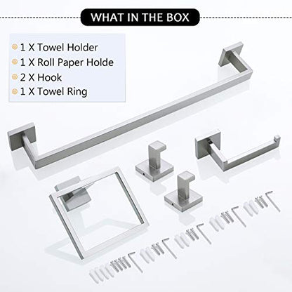 Towel Bar Set 5 Pieces Brushed Nickel Bathroom Hardware Set|Stainless Steel Wall Mounted 23.6-Inch Towel Rack - color: Brushed