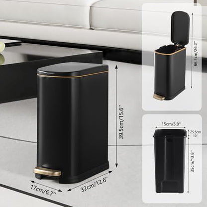ELPHECO Bathroom Trash Can with Lid 3.5Gal Stainless Steel Step Garbage Can | 13.5 Litre Stainless Steel Pedel Garbage Can with Removable Inner Bucket, Wastebasket Bathroom, Office, Bedroom, Matte Black - color: Matte Black