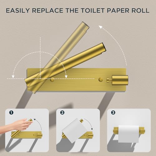 FORIOUS Commercial Toilet Paper Holder Wall Mount Bathroom Tissue Holder | Brushed Gold | Adhesive or Screw | SUS304 Stainless Steel Rustproof | Pivoting Tissue Roll Holder | Square Base - color: Brushed Gold