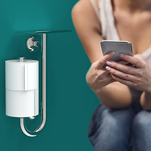 3-in-1 Stainless Steel Double Toilet Paper Holder with Heavy Duty Grab Bar and Top Shelf for Wet Wipes, Napkins, Phone, Pad. (Brushed Nickel, Right-Hand) - color: Brushed Nickel, size: Right-Hand