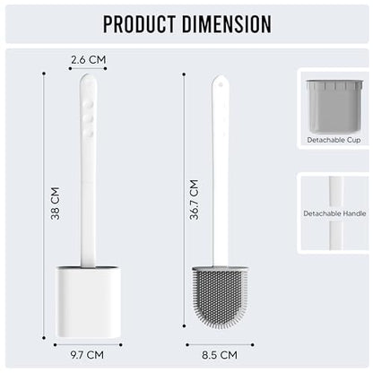 Toilet Brush Silicone and Holder Set – Pack of 1 Wall Mounted Toilet Brush White – Long Non-Slip Handle, Flexible Bristles for Easy Cleaning – Modern Toilet Scrubber Brush - color: White, size: Pack of 1