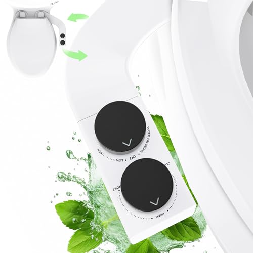 Toilet Bidet With Left/Right Side Reversible Design, Fresh Water, Non-Electric, Toilet Bidet Attachment, Right/Left Hand Side with Dual Nozzle, Self-Clean, Easy to Install (Black Knob)