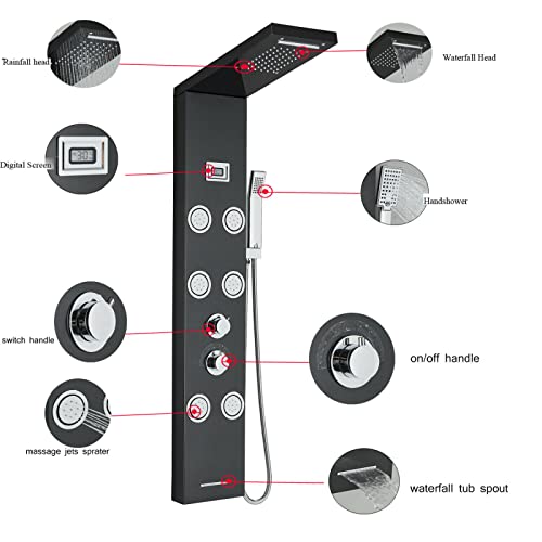 Stainless Steel Shower Panel Tower Rain Waterfall Massage Body Jet System Spray