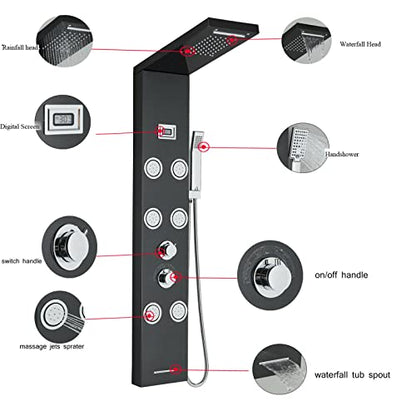 Stainless Steel Shower Panel Tower Rain Waterfall Massage Body Jet System Spray