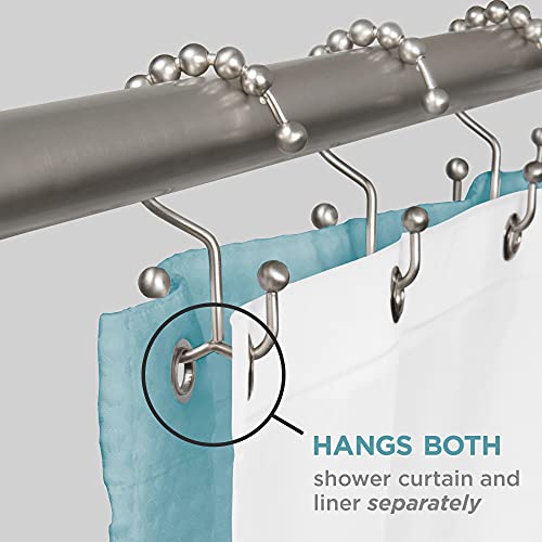 Double Shower Curtain Hooks - Set of 12 Metal Shower Curtain Rings - Double Glide Shower Hooks for Bathroom Curtain (Matte Nickel) - color: Matte Nickel