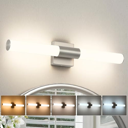 Brushed Nickel Bathroom Light Fixture 5CCT Dimmable 18W Led Bathroom Vanity Lights Over Mirror Modern Bath Lights for Mirror - size: 23.62 in-18W-5CCT