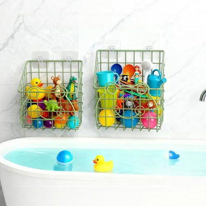 Greentainer 2 Pack Bath Toy Storage Organizer, Large Rustproof Metal Wire Basket, Wall Mounted Hanging Bathtub Holder, Bathroom Shower Caddy for Tub Toys & Toiletries - color: Green-frog