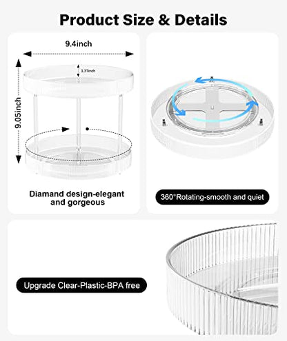 360° Clear Rotating Storage Tray, 2 Tier Lazy Susan Bathroom Countertop Organizer, Cosmetics and Perfume Organizer, Spinning Storage Tray Vanity Organizer Shelf for Bathroom Cabinet, Kitchen(Medium) - size: 2 Tier / 9.25Inch
