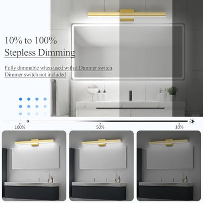 Ralbay 31.5inch Gold Vanity Light with 5 Color Temperature (2700K-6000K) Dimmable Acrylic Metal 30W LED Modern Matte Gold Bathroom Light Fixtures - color: Gold, size: 32 inch