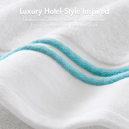 Madison Park Roan Border Cotton Bath Towel Set Absorbent, 6 Piece, Aqua | Microfiber, Soft Pile, Machine Washable, OEKO-TEX Certified, Plush Bathroom Mat, Non Slip TPR Backing - color: Aqua