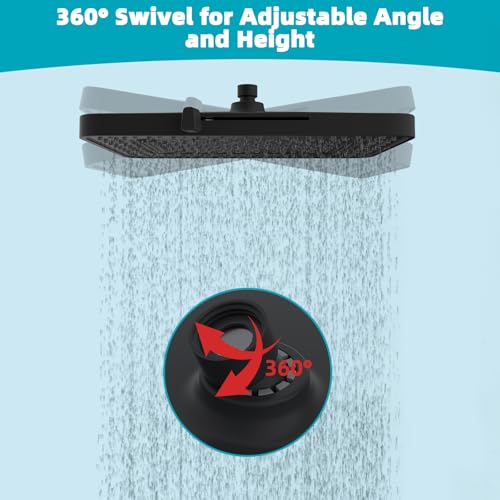 Hibbent cUPC Certified 5 Spray Modes Shower Head, 13'' High Pressure Large Rainfall Shower Head, High Flow Waterfall Bathroom Fixed Showerheads, Adjustable Swivel Ball Joint, Matte Black - color: Matte Black, style: Square 13''