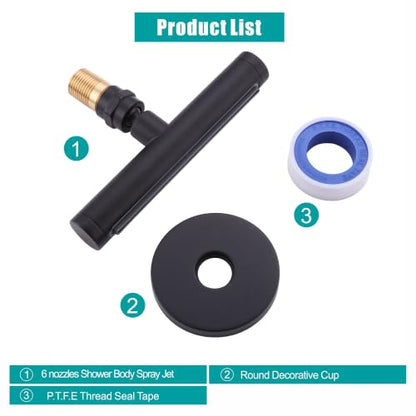 SKOWLL Waterfall Showerhead, Europe Showerhead Spas, Wall Mount High Pressure Waterfall Head with 360° Rotate Body Spray Jets, Matte Black - color: Matte Black