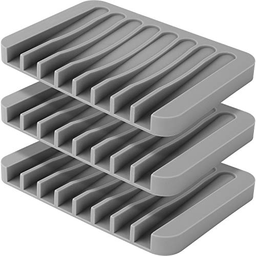 Anwenk 3-Pack Soap Holder for Shower Waterfall Drainer - Flexible Silicone for Shower/Bathroom/Kitchen/Counter Top, Keeps Soap Bars Dry & Clean - Easy to Clean - Grey - color: Grey