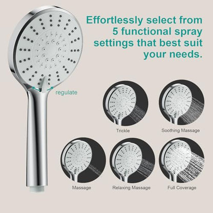 Shower Slide Bar Handheld Shower Head with Hose, 5-Function Hand Shower with Wall Mount，shower slide bar,adjustable height shower head (A-round, Chrome) - color: Chrome