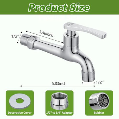 SUBMARINE Wall Mounted Balcony Mop Sink Faucet, Chrome Brass Single Handle Cold Faucet, Used for Bathroom Mop Sink, Kitchen Sink, Balcony and Garden