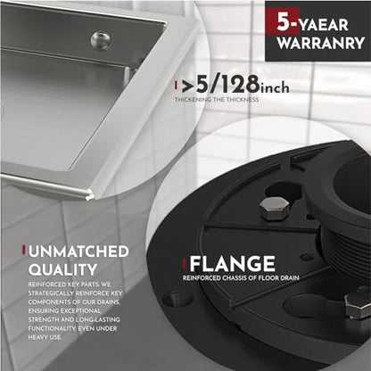 4 Inch Square Shower Drain Brushed Floor Drain with Flange Reversible 2-in-1 Cover Tile Insert Grate Removable SUS304 Stainless Steel CUPC Certified Brushed - color: Brushed, size: 4 Inch
