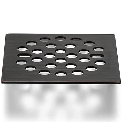 RRAJJ Square Improve 4-1/4 Inch(108mm*108mm) Screw-in Shower Floor Drain Grate Strainer (Oil Rubbed Bronze) - color: Oil Rubbed Bronze