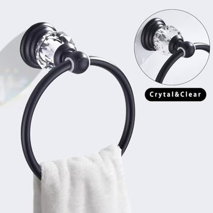Black Crystal Towel Ring, Bathroom Towel Holder Ring, Matte Black Bathroom Towel Rack Hanger Home Hand Towel Ring Towel Holder for Bathroom Wall Mounted Bathroom Accessory - color: Black