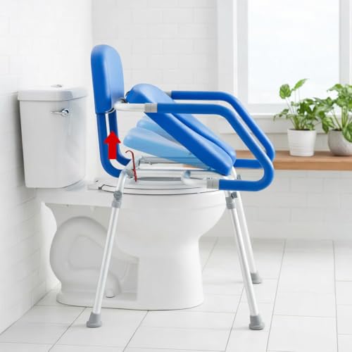 Raised Toilet Seat with Handles, Elevated Toilet Seat Riser for Seniors | Comfortable, Accessible Bedside Toileting - Blue, padded seat, backrest - size: 300lb. Capacity