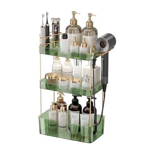 YCIA&DONE Bathroom Counter Organizer, Large Makeup Organizer Countertop, Shelf Storage, Vanity Tray, Easily Assemble for Bathroom Organizers and Storage, Undersink, Cabinet, 3 Tiers Green - color: Green, size: 3 tiers