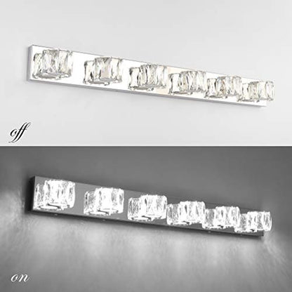 Aipsun 6 Lights 41in Crystal Vanity Lights Over Mirror Long Bathroom Lighting Fixture Modern LED Vanity Light for Bathroom,White Light 6000K - size: 6 light