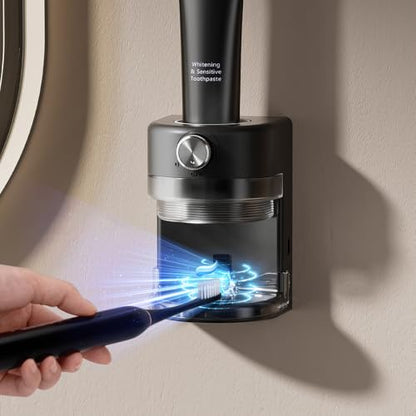Toothpaste Squeezer, Bathroom wall Mounted Electric Toothpaste Dispenser with Adjustable Toothpaste Dispensing Amount, Automatic Toothpaste Dispenser for Adults and Kids (Black) - color: Black