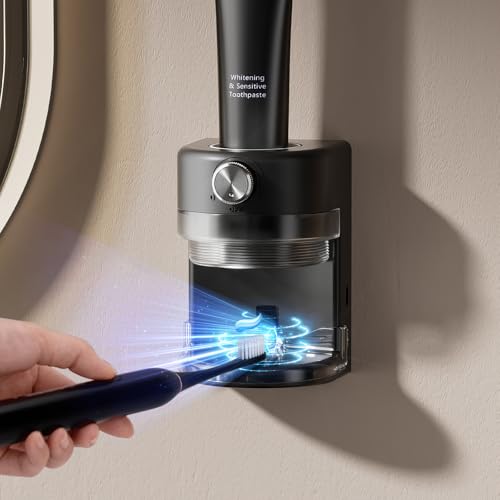 Toothpaste Squeezer, Bathroom wall Mounted Electric Toothpaste Dispenser with Adjustable Toothpaste Dispensing Amount, Automatic Toothpaste Dispenser for Adults and Kids (Black) - color: Black