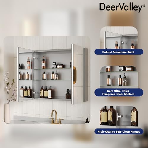 DeerValley Medicine Cabinet with Mirror, 30" W x 26" H Bathroom Storage | Frameless Modern Wall Mount Mirror, Medicine Cabinets with Adjustable Shelf, DV-1MC0363 - size: 30" W x 26" H