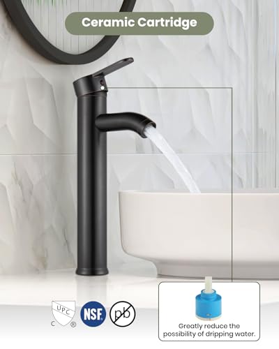 gotonovo Bathroom Vessel Sink Faucet Metal Pop Up Drain, Oil Rubbed Bronze | Tall Bathroom Faucet 1 Hole Single Handle Modern Round Body, cUPC Water Supply Hoses, for Basin Vanity Lavatory Restroom Rv - color: Bronze