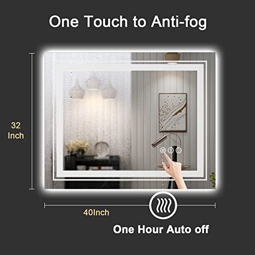 Snowdool 40 x 32 in LED Bathroom Mirror, Front and Backlit, Anti-Fog | Front and Backlit, Stepless Dimming, Anti-Fog, Memory Function - size: 40"L x 32"W
