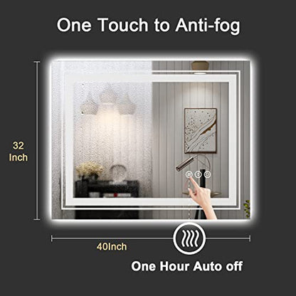 Snowdool 40 x 32 in LED Bathroom Mirror, Front and Backlit, Anti-Fog | Front and Backlit, Stepless Dimming, Anti-Fog, Memory Function - size: 40"L x 32"W