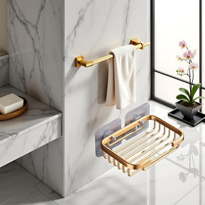 Gold Bar Soap Holder for Shower Wall,Stainless Steel Adhesive Soap Dish for Bathroom,Drill Free Soap Holder Storage Rack Soap Dishes Bathroom Accessories Holders and Dispensers