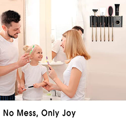 iHave Toothbrush Holders for Bathrooms Wall Mounted with Dispenser & 3 Cups | 9 Slots Wall Mount Toothbrush Holders for Bathrooms with Squeeze Toothpaste Dispenser, 3 Cups & 3 Compartments Organizer - color: Black 3 Cups