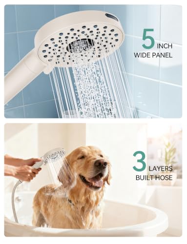 Magichome Shower Head with Handheld, High Pressure 10-Spray Detachable Chrome Showerhead with Stainless Steel Hose,Matte Khaki - color: Matte Khaki