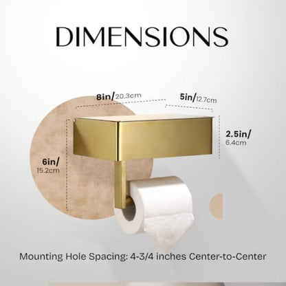 Day Moon™ - Toilet Paper Holder with Shelf - Modern Roll Holder for Bathroom - 1 Pack - Wall Mount - with Storage, Gold - color: Gold