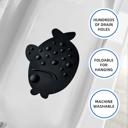 Non-Slip Bathtub Mat ZHICHENG Soft Rubber Bathroom Bathmat with Strong Suction Cups (Black) - color: Black