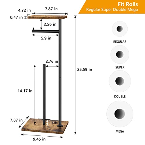 Rustic Brown Farmhouse Toilet Paper Dispenser - FreeStanding Tissue Roll Holder with Shelf for Bathroom Toilet Paper Storage - color: Brown