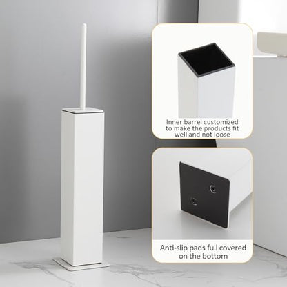 Toilet Brush and Holder Floor Standing, White with 2 Replaceable Heads, Bathroom Toilet Brush, Freestanding Toilet Bowl Brush with Removable Liner and Splash Guard, Modern Square Design - color: White-standing
