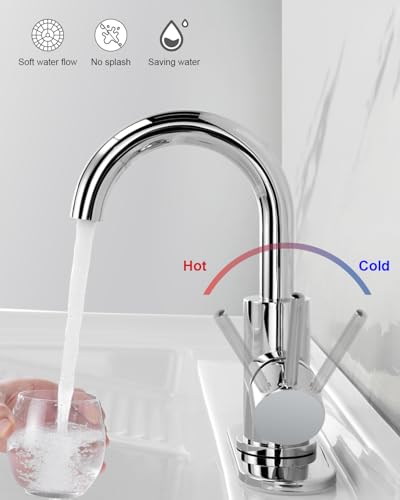 RKF Single-Handle Swivel Spout Bathroom Sink Faucet with Pop-up Drain with Overflow and Supply Hose,Bar Sink Faucet,Small Kitchen Faucet Tap,Chrome Polished,BF3501P-CP2 - color: 3501-CP2